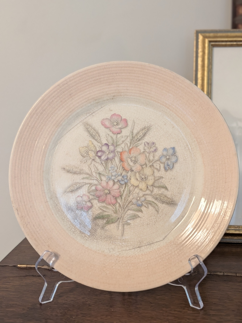 American Limoges Triumph Oslo Pink Floral Collector Plate 1940s